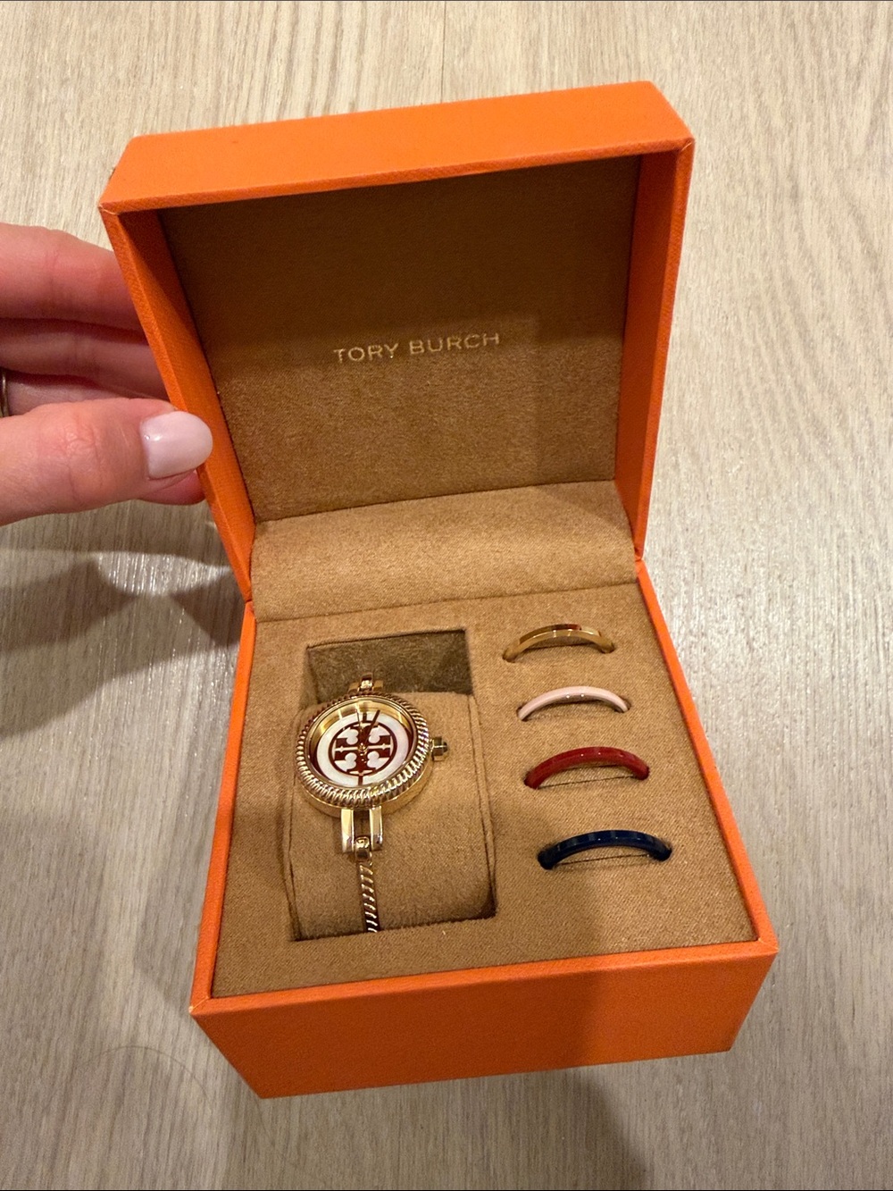 Tory Burch Gold-Tone Interchangeable Accent Watch - Red & Navy Accents